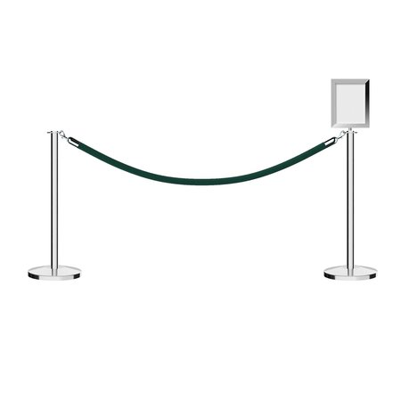 MONTOUR LINE Stanchion Post & Rope Kit Pol.Steel, 2FlatTop 1Green Rope 8.5x11V Sign C-Kit-1-PS-FL-1-Tapped-1-8511-V-1-PVR-GN-PS